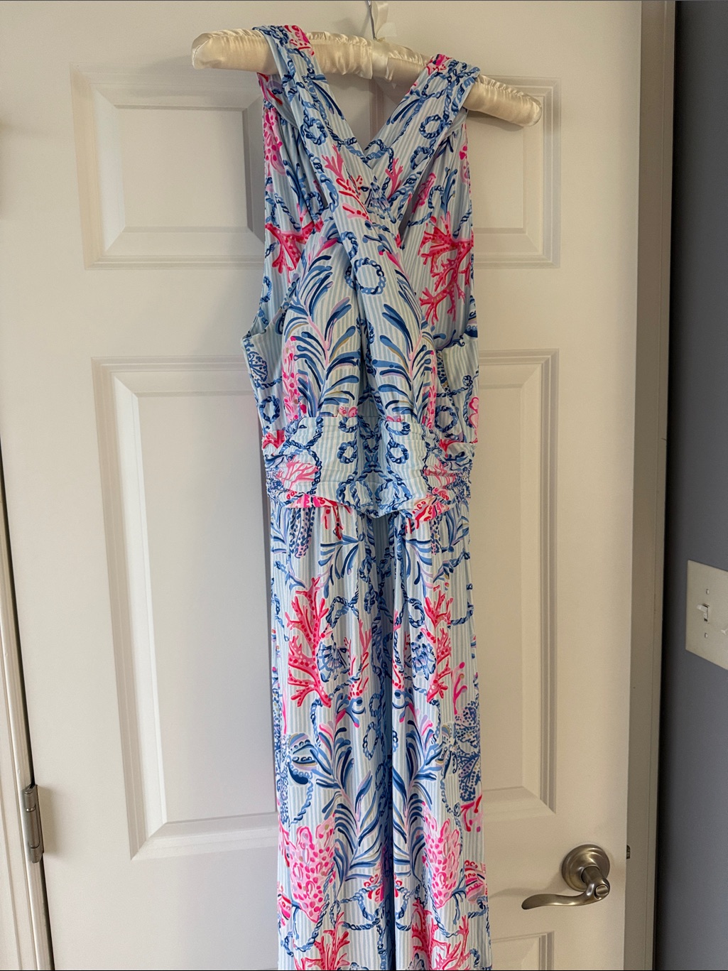 Lilly Pulitzer Light Blue Jumpsuit With Pink & Navy Floral Print